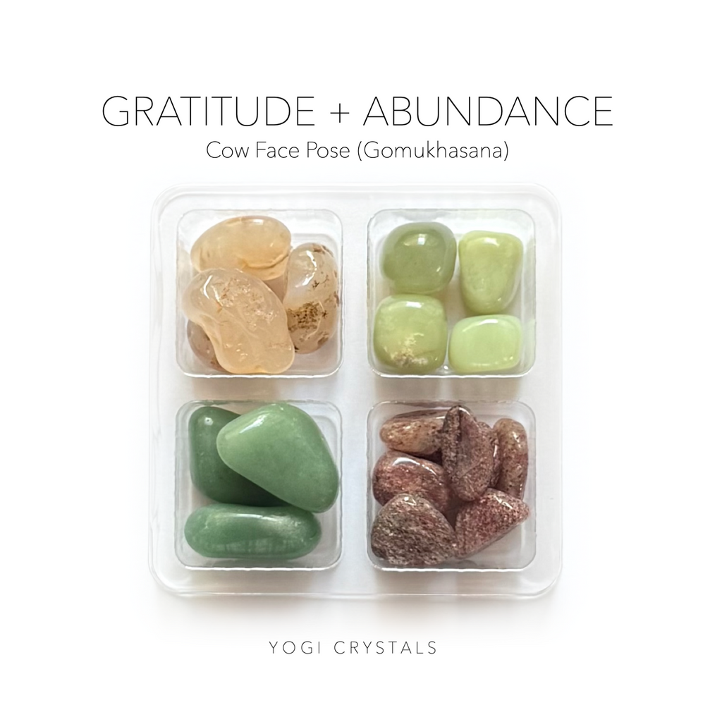 GRATITUDE + ABUNDANCE - Cow Face Pose (Gomukhasana) - Yoga Crystals Rox Box Collection