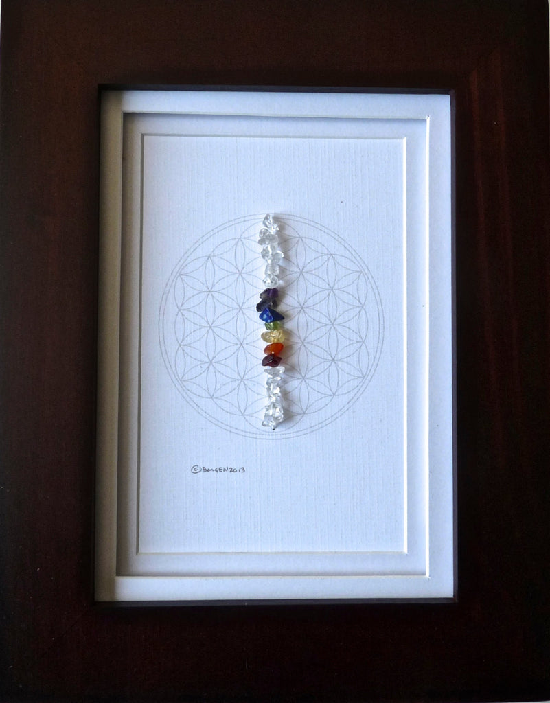 CHAKRA FLOWER of LIFE -- framed crystal grid