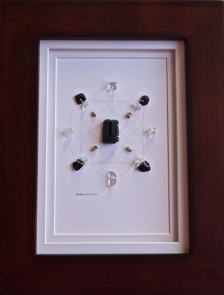 BLACK TOURMALINE --- framed crystal grid