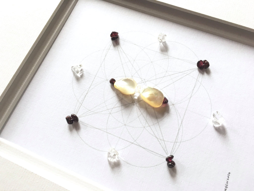 PROMISE OF LOVE   -- framed crystal grid